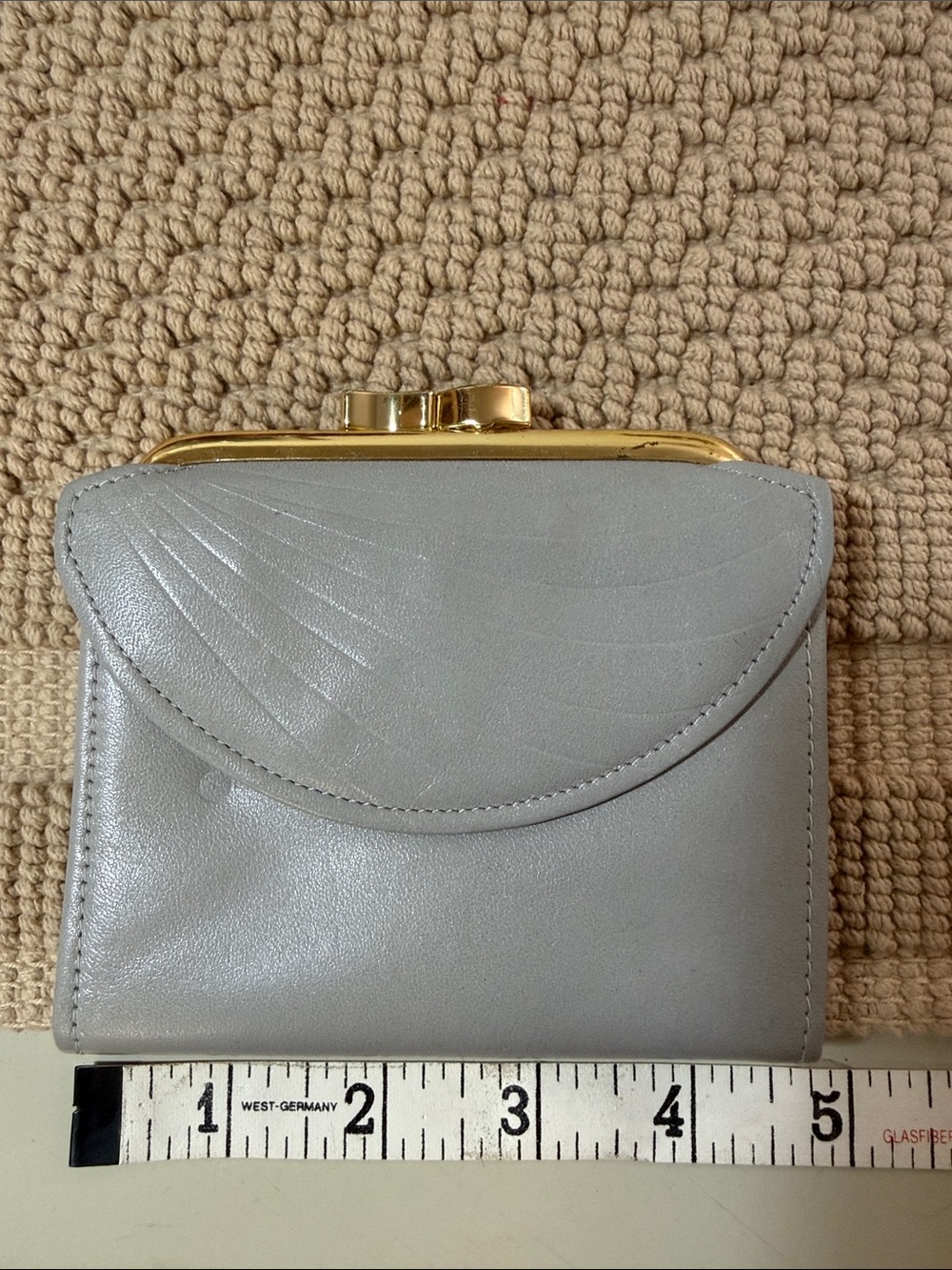 Buxton Light Gray Leather Kiss-Lock Wallet with Gold Frame